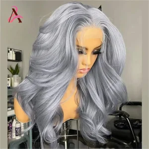 Perucas Peruca Frontal de Renda 13×6 HD Cinza Prata – Cabelo Humano Virgem Vietnamita Ondulado para Mulheres | Loja dos Cabelos