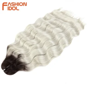 Extensões de cabelo Sintético Cabelo Sintético Lena 24” Onda Profunda – Trança Crochê Ombre Loira para Penteados e Alongamentos | Loja dos Cabelos