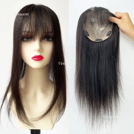 Perucas Topper de Cabelo Humano Europeu Virgem Remy com Base de Seda e Franja Lateral para Mulheres | Loja dos Cabelos