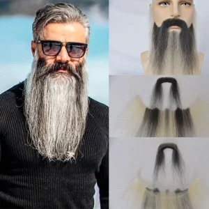 Barbas Barba e Bigode Sintéticos Realistas de Cabelo Humano Longo para Adultos – Aparência Natural Preto e Branco | Loja dos Cabelos