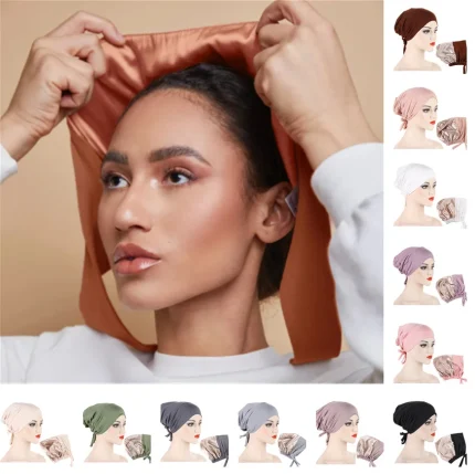 Bolsas e acessórios Hijab Feminino de Cetim Modal Dupla Camada – Undercap Islâmico com Gravata, Lenço Turco e Turbante Muçulmano | Loja dos Cabelos