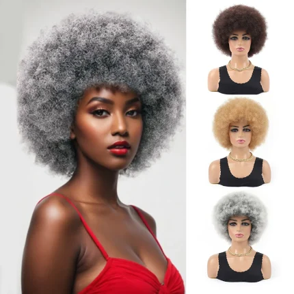 Perucas Peruca Afro Curta Encaracolada 8 Polegadas – Estilo Anos 70, Volumosa e Fofa para Mulheres e Homens | Loja dos Cabelos