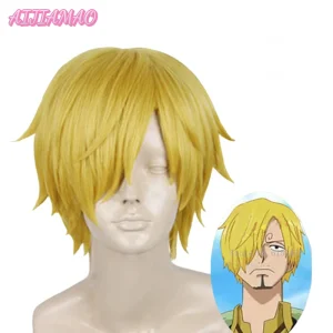 Perucas Peruca Curta Reta do Sanji com Boné – Cabelo Sintético Amarelo Dourado para Cosplay de Anime | Loja dos Cabelos