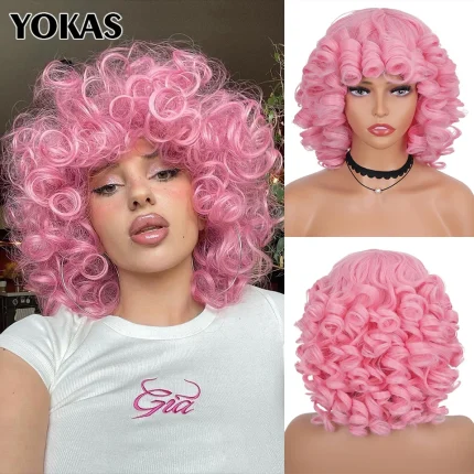 Perucas Peruca Sintética Afro Curta Encaracolada com Franja Ombre Marrom para Mulheres Negras | Estilo Natural e Fofo | Cosplay | Loja dos Cabelos