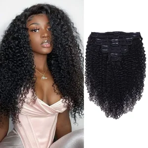 Extensões de cabelo Natural Aplique de Cabelo Cacheado Tipo Kinky em Clipes – 100% Humano, Remy Brasileiro, Cor Natural, Volume Total | Loja dos Cabelos
