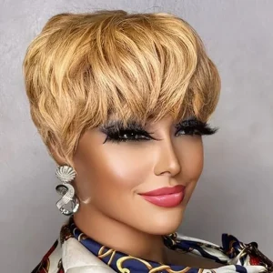 Perucas Peruca Pixie Curta Marrom com Franja – Cabelo Humano Brasileiro para Mulheres Negras | Loja dos Cabelos