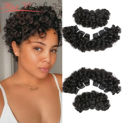 Extensões de cabelo Natural Extensões de Cabelo Humano Peruano Encaracolado – Feixes Curtos de 6 Polegadas para Mulheres | Loja dos Cabelos