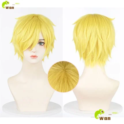 Perucas Peruca Cosplay Anime Sanji 25cm – Cabelo Sintético Dourado Resistente ao Calor para Homens e Mulheres com Boné | Loja dos Cabelos
