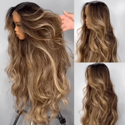 Perucas Peruca Longa Ondulada Ombre Loiro 26 Polegadas – Lace Front Natural sem Cola com Baby Hair para Uso Diário | Loja dos Cabelos