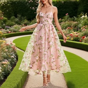 Vestidos de Cerimónia Vestido de Mãe da Noiva Rosa com Apliques, Alças Finas e Sem Mangas – Elegante para Festa de Casamento | Loja dos Cabelos