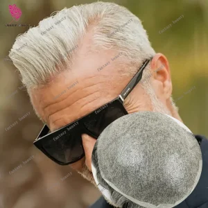 Perucas Prótese Capilar Masculina de Cabelo Humano Loiro Platinado 1B80 – Base Super Fina 0,02mm e Densidade 80% | Loja dos Cabelos