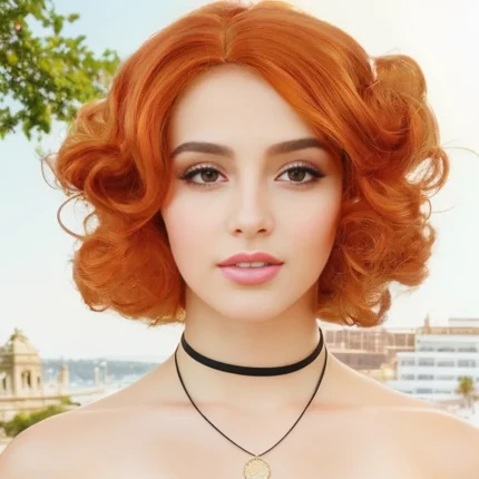 Perucas Peruca Laranja Curta Sintética Ondulada – Cacheada, Resistente ao Calor, Ideal para Cosplay, Halloween, Festa e Uso Diário Feminino | Loja dos Cabelos
