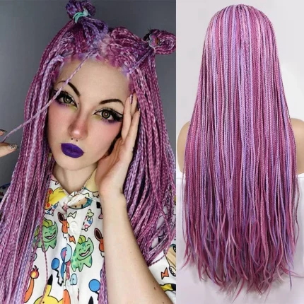 Perucas Peruca Trançada Box Rosa com Mechas – 28 Polegadas, Estilo Deusa, Frente de Renda Sintética para Mulheres | Loja dos Cabelos