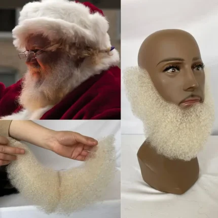 Perucas Peruca Masculina Afro Cacheada Branca de Cabelo Humano com Barba Realista e Base de Renda HD | Loja dos Cabelos