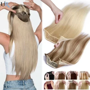 Extensões de cabelo Natural Extensões de Cabelo Humano Liso com Fio Invisível Tipo Linha de Peixe Remy Natural 16″ a 24″ | Loja dos Cabelos