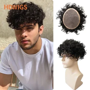 Perucas Prótese Capilar Masculina Afro Curly – Toupee de Cabelo Humano Natural 25mm | Loja dos Cabelos