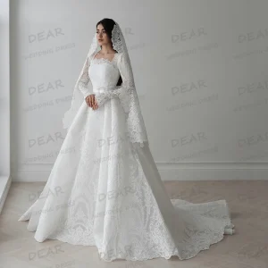 Vestidos de Cerimónia Vestido de Noiva Luxo Boho A-Line com Apliques Florais, Mangas Longas e Estilo Princesa Elegante | Loja dos Cabelos