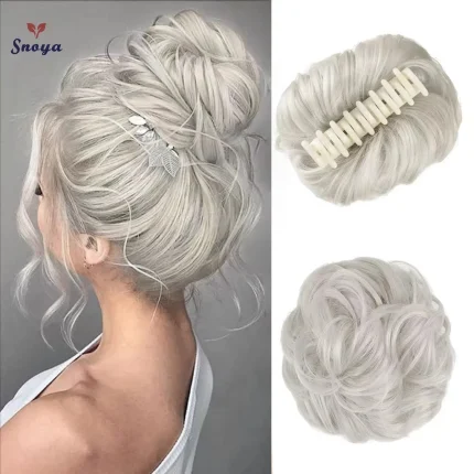 Extensões de cabelo Sintético Extensão de Cabelo Sintético Ondulado e Encaracolado com Grampo – Coque Bagunçado para Mulher | Loja dos Cabelos