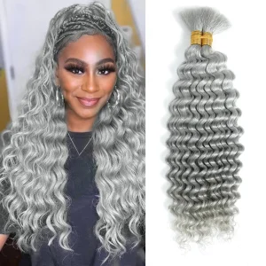 Extensões de cabelo Natural Extensão de Cabelo Humano Brasileiro Cinza e Loiro Gengibre – Onda Profunda Encaracolada para Micro Tranças Sem Trama | Loja dos Cabelos
