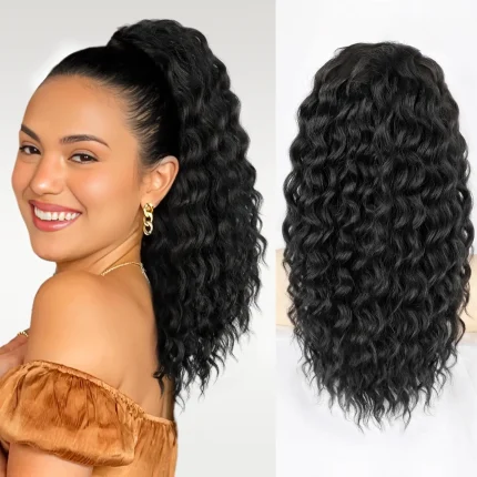 Rabo de Cavalo Rabo de Cavalo de Cabelo Humano com Onda Profunda – Cor Preto Natural #1B para Mulheres | Loja dos Cabelos