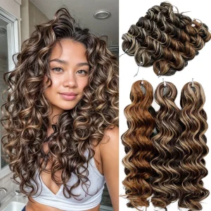 Extensões de cabelo Sintético Extensões de Cabelo Sintético em Crochê Onda Profunda Ombre Cinza e Marrom 12″ (Kit com 3 Peças) | Loja dos Cabelos