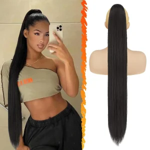 Rabo de Cavalo Rabo de Cavalo Liso Preto Natural #1B de Cabelo Humano Brasileiro – Extensão com Cordão e Presilha | Loja dos Cabelos
