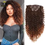 Extensões de cabelo Sintético Extensões de Cabelo Sintético com Clipe – 7 Peças, 16 Clipes, 26 Pol., 140 g, Textura Kinky Cacheada para Cabelos Pretos | Loja dos Cabelos