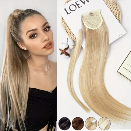 Extensões de cabelo Natural Extensão de Cabelo Humano Remy em Rabo de Cavalo, Natural, com Grampo, Cores Preto, Marrom e Loiro | Loja dos Cabelos