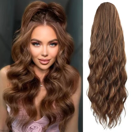 Rabo de Cavalo Rabo de Cavalo Ondulado Castanho Médio de Cabelo Humano 100% Natural – Extensão com Cordão e Presilha | Loja dos Cabelos