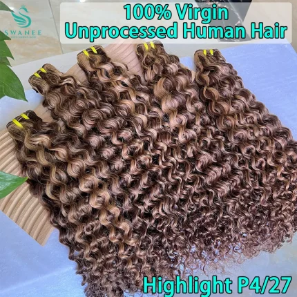 Extensões de cabelo Natural Cabelo Humano Cacheado Profundo P4/27 – Mechas com Mechas Mel Dourado, 3 Pacotes para Extensões e Rabo de Cavalo | Loja dos Cabelos