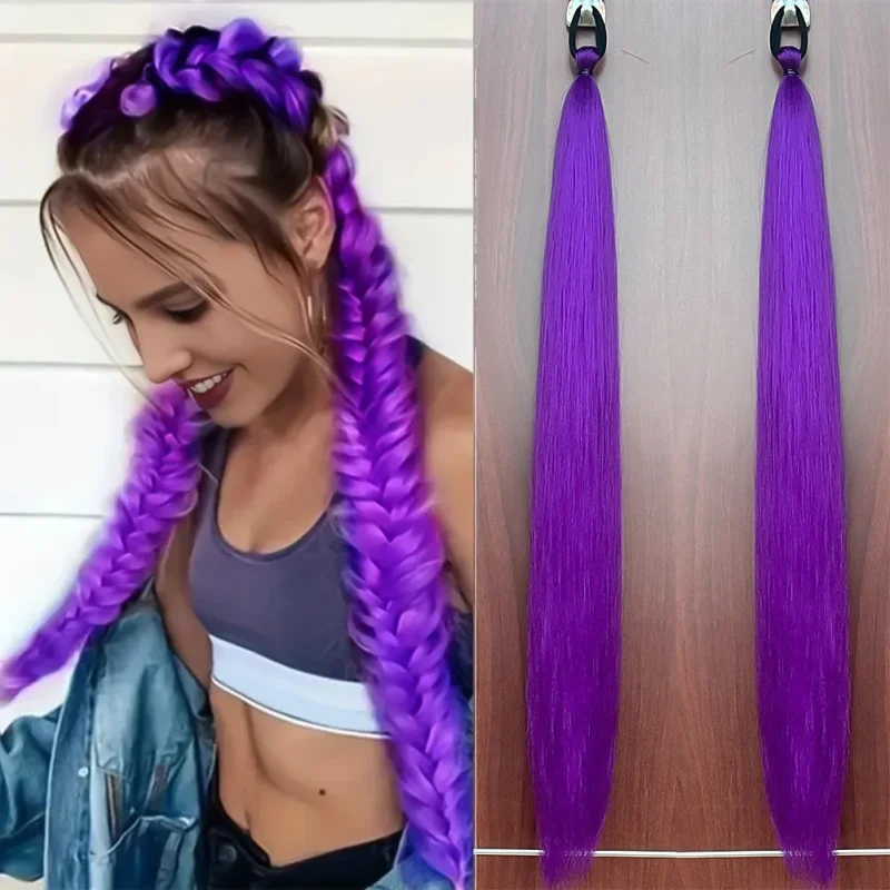 Rabo de Cavalo 2 Peças Extensão de Rabo de Cavalo Sintético Longo e Reto com Faixa Elástica – Cores Ombre Rosa, Roxo e Azul, Trança Feminina 28in | Loja dos Cabelos