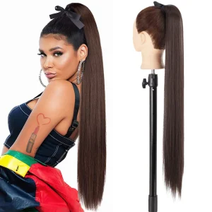 Rabo de Cavalo Rabo de Cavalo Longo Liso Sintético com Presilha – Extensão de Cabelo Resistente ao Calor para Mulheres em Tons Preto e Loiro | Loja dos Cabelos