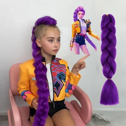 Extensões de cabelo Sintético Trança Sintética Roxa Pré-Esticada Kanekalon — Cabelo Jumbo para Crochê e Extensões Infantis | Loja dos Cabelos