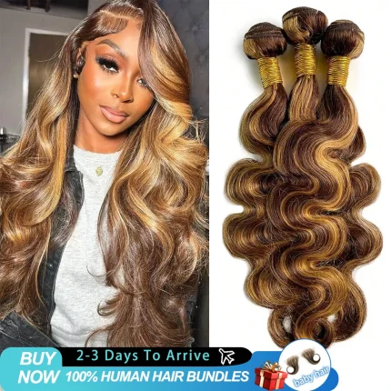 Extensões de cabelo Natural Extensões de Cabelo Humano Remy Onda do Corpo P4/27 Ombre Mel Loira – Pacotes de 1 a 4 Unidades (30–40″) | Loja dos Cabelos