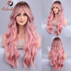 Perucas Peruca Sintética Lolita Ondulada de Corpo, Resistência ao Calor, Ombre Preto e Rosa, Partida ao Meio, Feminina | Loja dos Cabelos