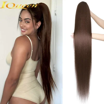 Rabo de Cavalo Rabo de Cavalo Castanho Médio de Cabelo Humano 100% Natural – Extensão Lisa com Cordão e Presilha (40–65 cm) | Loja dos Cabelos