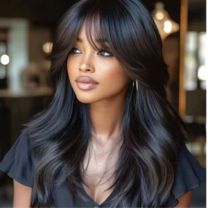 Perucas Peruca Cabelo Humano 12A Onda do Corpo com Franja – Brasileira, Cor Natural, Sem Cola, Pronta para Usar | Loja dos Cabelos