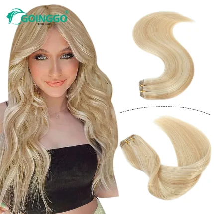 Extensões de cabelo Natural Extensão de Cabelo Humano Liso Europeu Remy 100% Natural Loiro Platinado com Mechas Cinza – 100g | Loja dos Cabelos