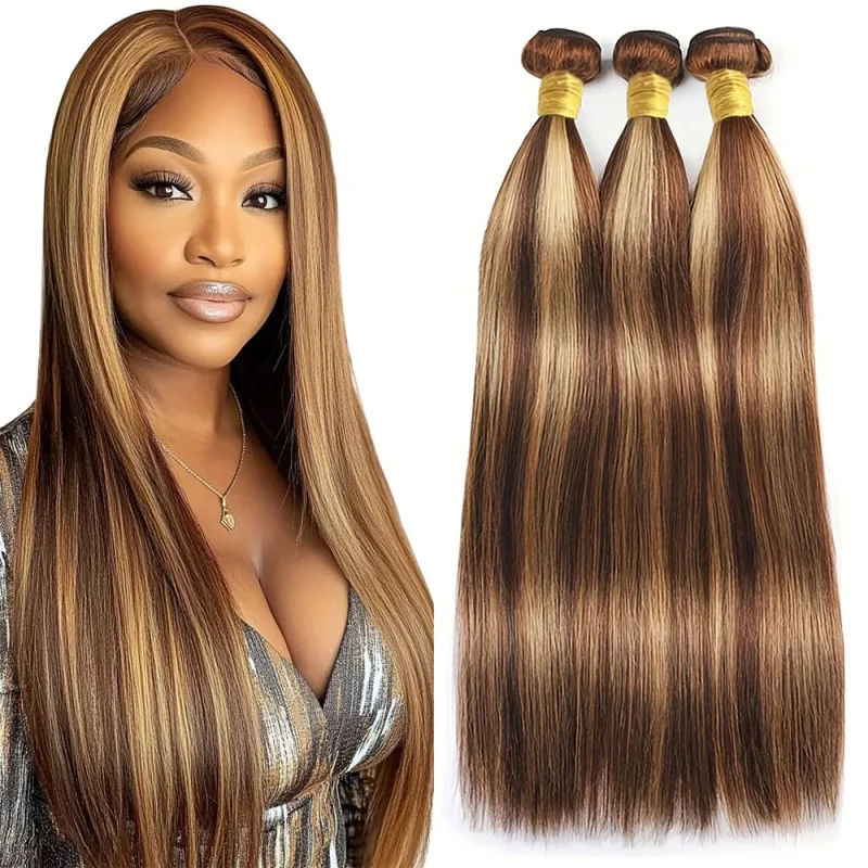 Extensões de cabelo Natural Cabelo Humano Liso Ombre P4/27 100% Remy Brasileiro – Extensões Naturais 12A (8 a 30 Polegadas) | Loja dos Cabelos