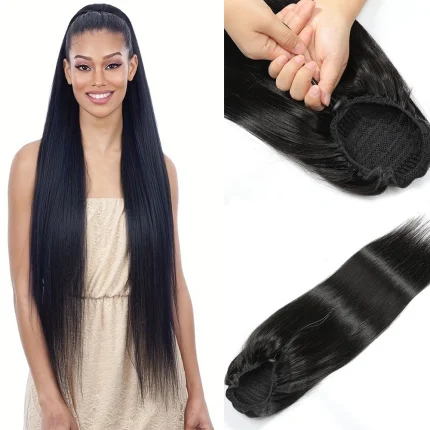Rabo de Cavalo Rabo de Cavalo Reto em Cabelo Humano Virgem Brasileiro – Aplique com Cordão para Mulheres Negras | Loja dos Cabelos