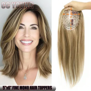 Perucas Topper de Cabelo Humano Feminino 5×6″ com Base Mono Fina, Presilhas e Acabamento Natural para Cobrir Cabelos Grisalhos ou Ralos | Loja dos Cabelos