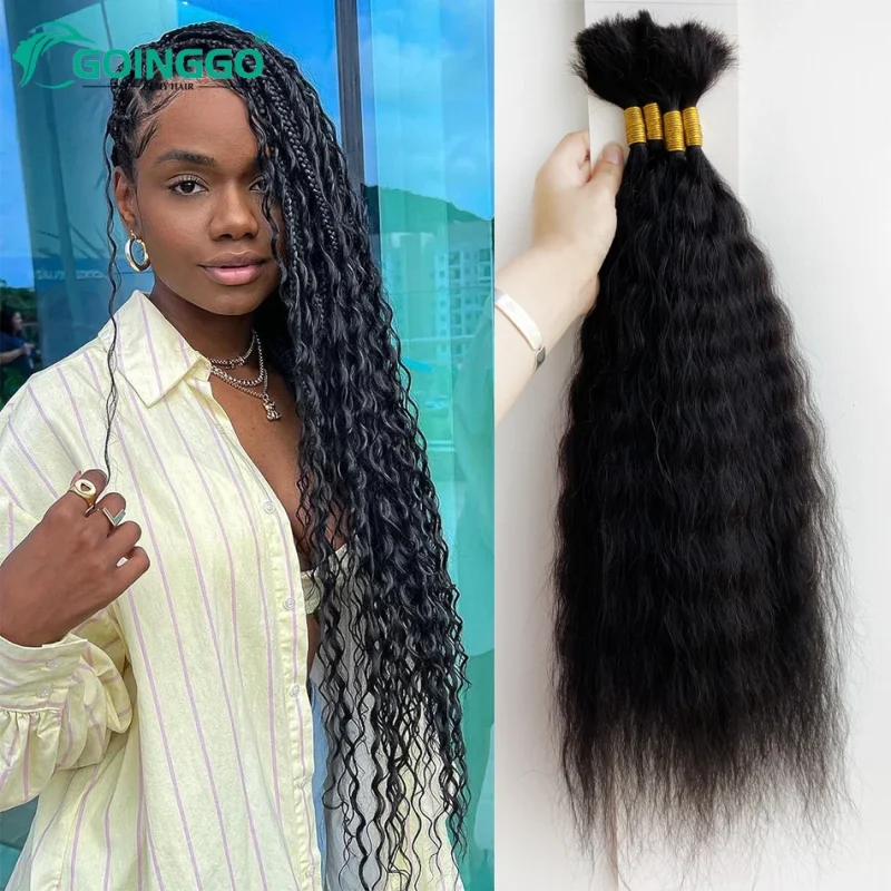 Extensões de cabelo Natural Extensão de Cabelo Humano Remy para Tranças — Super Bulk, Ondulado Molhado, Sem Trama (4 Peças, 100g, 14–28″) | Loja dos Cabelos