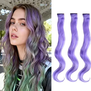 Extensões de cabelo Sintético Extensões de Cabelo Sintético Ondulado Longo com Presilha – Colorido Arco-Íris, Resistente ao Calor, Ideal para Festas e Meninas | Loja dos Cabelos