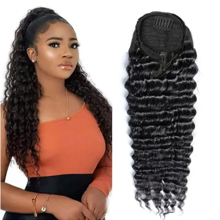 Rabo de Cavalo Rabo de Cavalo Encaracolado Onda Profunda em Cabelo Humano 100% – Aplique com Clipe e Cordão, Preto Natural, 26 Polegadas | Loja dos Cabelos