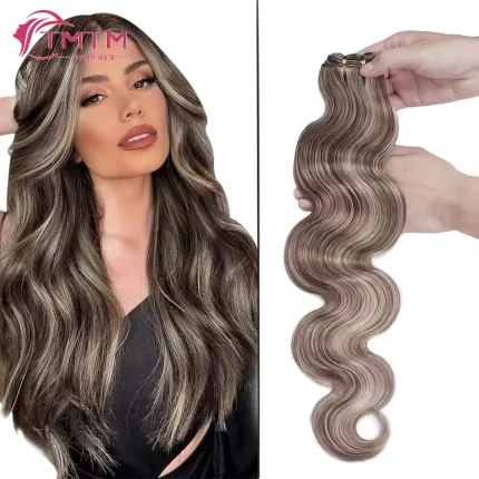 Extensões de cabelo Natural Extensões de Cabelo Humano Remy com Onda Corporal – Balayage Natural, Costuradas em Trama, 12 a 26 Polegadas | Loja dos Cabelos