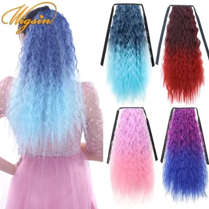 Rabo de Cavalo Rabo de Cavalo Postiço Sintético Longo 24” Encaracolado Kinky Ombre com Cordão e Clipe para Mulheres | Loja dos Cabelos
