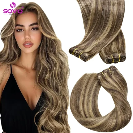 Extensões de cabelo Natural Extensões de Cabelo Humano Remy Liso Costuradas à Mão – Loiro, 60g, 22 Polegadas | Loja dos Cabelos