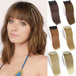Extensões de cabelo Sintético Topper de Cabelo Sintético Curto Liso com Clipe Invisível – Aumenta o Volume e Cobre a Parte Superior para Mulheres | Loja dos Cabelos