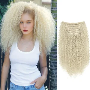 Extensões de cabelo Sintético Extensões de Cabelo Sintético Loiro Cacheado com Clipe — Kit 7 Peças Remy Brasileiro Natural | Loja dos Cabelos