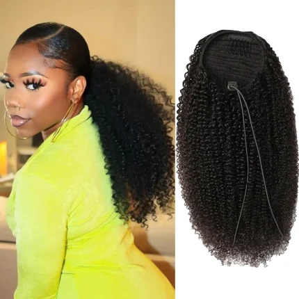 Rabo de Cavalo Rabo de Cavalo Encaracolado com Cordão em Cabelo Humano – Extensão para Mulheres Negras, Ondulado e Volumoso Cor 1B | Loja dos Cabelos